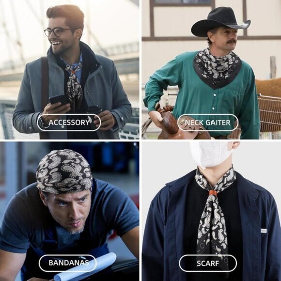 ⚡Men Black Sperry Necktie 27.5 Inches Cowboy Scarves Pocket Square Silk Bandanas - Picture 8 of 8